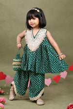 Load image into Gallery viewer, Meher Emerald Bandhani Kurta Salwar Set with Potli