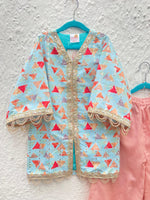 Load image into Gallery viewer, Nazakat Blue & Peach Ethnic Co-ord Set Set For Girls - CuddlesClothing