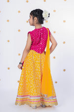 Load image into Gallery viewer, Girls' Pink Mirror Work Choli and Yellow Printed Lehenga Set - CuddlesClothing