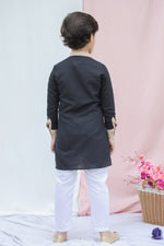 Load image into Gallery viewer, Black Cotton Silk Boys Kurta Pajama - CuddlesClothing