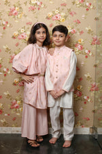 Load image into Gallery viewer, Boys Pink Block Print Nehru Jacket & Kurta Set - CuddlesClothing