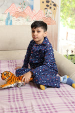 Load image into Gallery viewer, Kids Navy Blue Nautical Starfish Print Nightsuit - CuddlesClothing