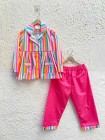 Load image into Gallery viewer, Vibrant Multi-Color Striped Girl's Peplum Nightsuit - CuddlesClothing