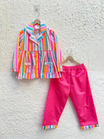 Load image into Gallery viewer, Vibrant Multi-Color Striped Girl's Peplum Nightsuit - CuddlesClothing