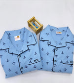 Load image into Gallery viewer, Anchor Print Blue Cotton Nightsuit for Boys - CuddlesClothing
