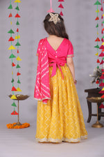 Load image into Gallery viewer, Girls Silk Pink & Yellow Festive Lehenga Choli Set - CuddlesClothing