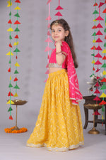 Load image into Gallery viewer, Girls Silk Pink & Yellow Festive Lehenga Choli Set - CuddlesClothing