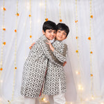 Load image into Gallery viewer, Boys Front-Open Chikankari Kurta with Pink Lehriya Accent - CuddlesClothing
