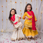 Load image into Gallery viewer, Festive Yellow & Pink Silk Sharara Set for Girls - CuddlesClothing