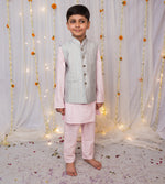 Load image into Gallery viewer, Boys Grey & Pink Silk 3-Pc Nehru Jacket Set - CuddlesClothing