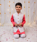 Load image into Gallery viewer, Boys Grey Printed Nehru Jacket with Pink Kurta Pajama Set - CuddlesClothing