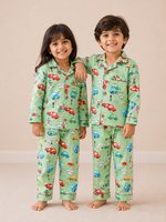 Load image into Gallery viewer, Little Wheels Cotton Rayon Kids Nightsuit Set
