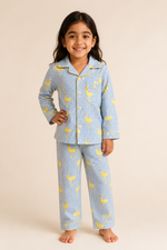 Load image into Gallery viewer, Yellow Bird Gingham Cotton Poplin Kids Nightsuit