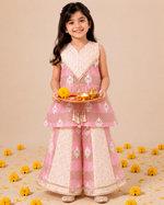 Load image into Gallery viewer, Pink Chanderi Embroidered Sharara Set for Girls