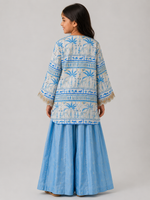 Load image into Gallery viewer, Blue Muslin Front-Open Jacket with Mul Chanderi Sharara Set
