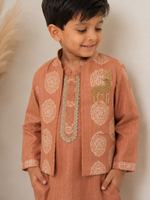 Load image into Gallery viewer, Rust Deer Motif Georgette Kurta Jacket Set