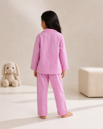 Load image into Gallery viewer, Pink Cotton Kids Nightsuit with K-Pop Girl Embroidered Pocket - CuddlesClothing