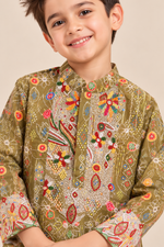 Load image into Gallery viewer, Aarav Olive Handwork Muslin Kurta Set