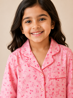 Load image into Gallery viewer, Pink Bow & Cherry Cotton Poplin Kids Nightsuit