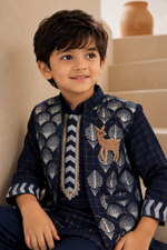 Load image into Gallery viewer, Navy Deer Embroidered Georgette 3 Pc Kurta Set