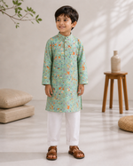 Load image into Gallery viewer, Woodland Print Cotton Kurta Pajama Set for Boys - CuddlesClothing