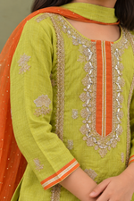 Load image into Gallery viewer, Ruhani Lime & Burnt Orange Kurta Set