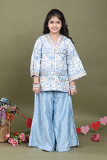 Load image into Gallery viewer, Blue Muslin Front-Open Jacket with Mul Chanderi Sharara Set