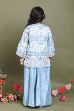 Load image into Gallery viewer, Blue Muslin Front-Open Jacket with Mul Chanderi Sharara Set