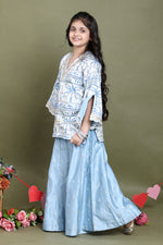 Load image into Gallery viewer, Blue Muslin Front-Open Jacket with Mul Chanderi Sharara Set