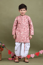 Load image into Gallery viewer, Mrigvan Rose Printed Chikankari Kurta Dhoti Set