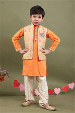 Load image into Gallery viewer, Haathi Ikat Orange 3-Piece Kurta Set