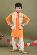 Load image into Gallery viewer, Haathi Ikat Orange 3-Piece Kurta Set