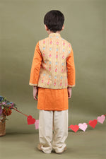 Load image into Gallery viewer, Haathi Ikat Orange 3-Piece Kurta Set