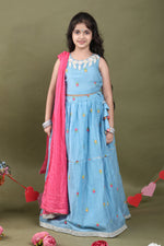Load image into Gallery viewer, Meher Blue Floral Lehenga Set