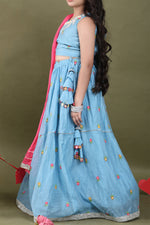 Load image into Gallery viewer, Meher Blue Floral Lehenga Set