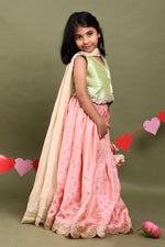 Load image into Gallery viewer, Gulbahar Blush Brocade Lehenga Set for Girls
