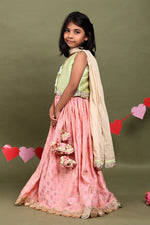 Load image into Gallery viewer, Gulbahar Blush Brocade Lehenga Set for Girls