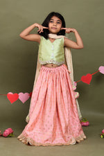 Load image into Gallery viewer, Gulbahar Blush Brocade Lehenga Set for Girls