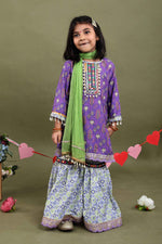 Load image into Gallery viewer, Gulnaar Purple Folk Print Sharara Set for Girls