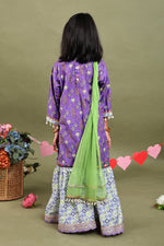 Load image into Gallery viewer, Gulnaar Purple Folk Print Sharara Set for Girls