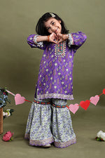 Load image into Gallery viewer, Gulnaar Purple Folk Print Sharara Set for Girls
