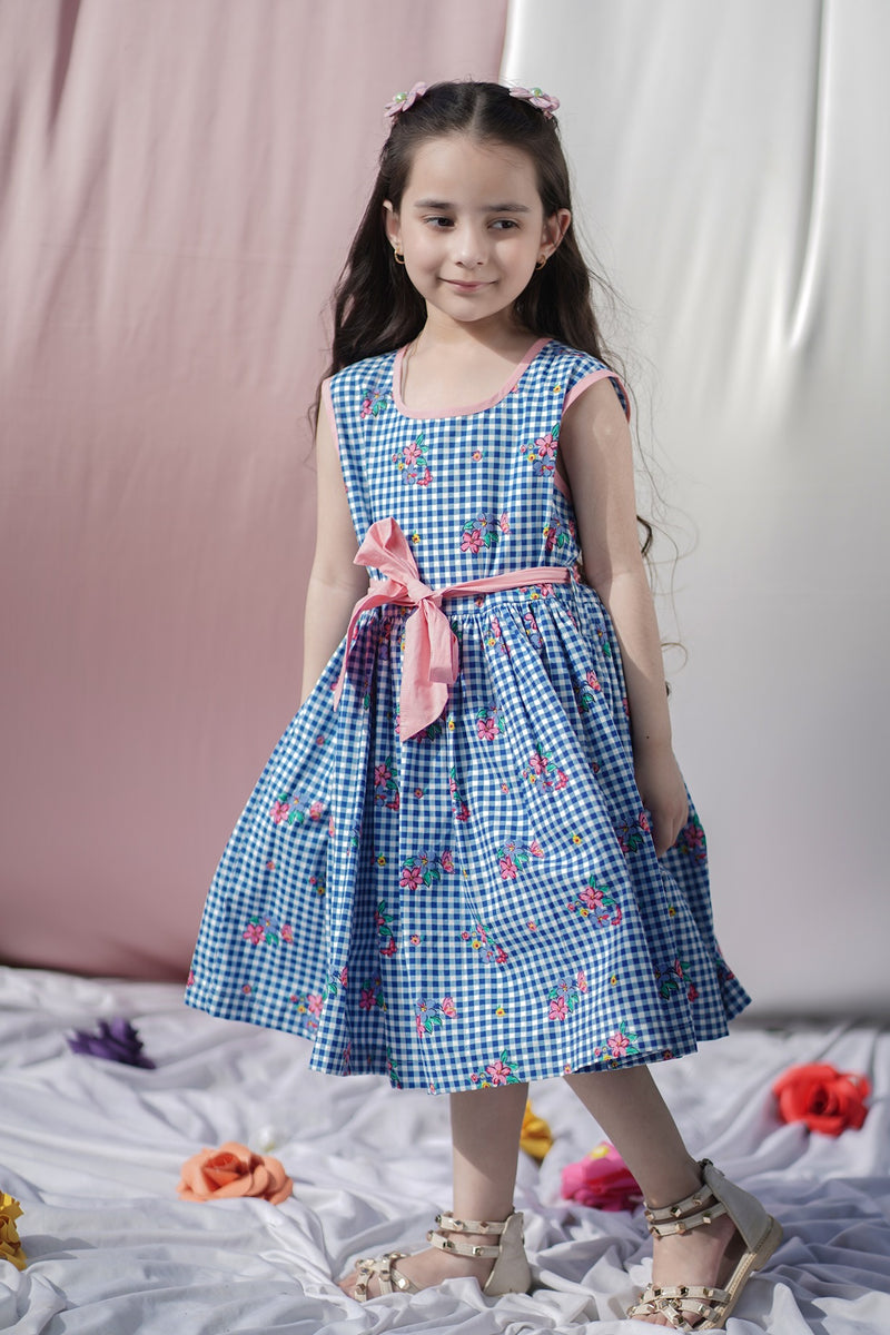 Floral Check Printed Cotton Sleeveless Girls Dress CuddlesClothing