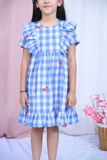 Load image into Gallery viewer, Designer Blue Ruffled Unicorn Embroidery Dress - CuddlesClothing