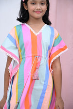 Load image into Gallery viewer, Girls Bohemian Striped Kaftan Dress - CuddlesClothing