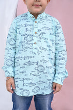 Load image into Gallery viewer, Aqua Blue Marine Print Kurta Shirt for Boys - CuddlesClothing
