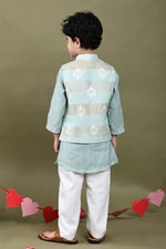 Load image into Gallery viewer, Mint Mul Chanderi Kurta Set with Embroidered Mul Chanderi Jacket