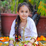 Load image into Gallery viewer, Girls' White Chikankari Kurta & Green Leheriya Dhoti Set - CuddlesClothing