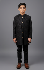 Load image into Gallery viewer, Black Embroidered Front Open Jodhpuri 3-Piece Set for Boys - CuddlesClothing