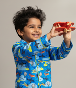 Load image into Gallery viewer, Blue Aviation Print Cotton Nightsuit for Boys - CuddlesClothing