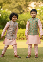 Load image into Gallery viewer, Printed Organza Jawahar Jacket Set For Boys - CuddlesClothing